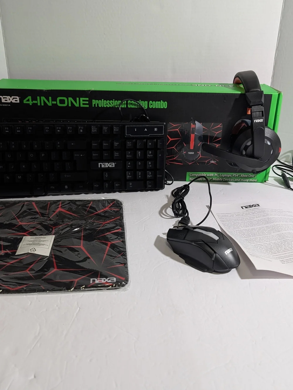 Naxa 4-in-One Professional Gaming Combo - Black and Green